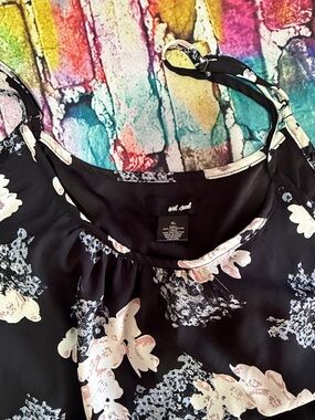 Wet Seal Black Floral Camisole with Pale Pink & Cream Flowers